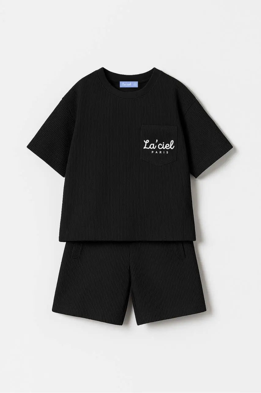 1677 Siyah Gofre Set