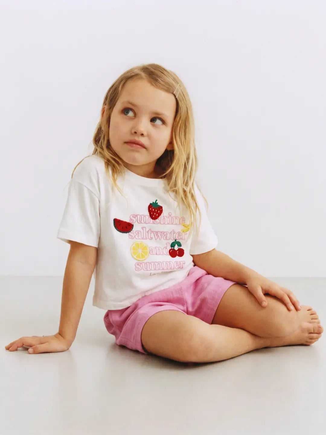 21071-1 Fruits 🍓🍋🟩 Keten Şortlu Set