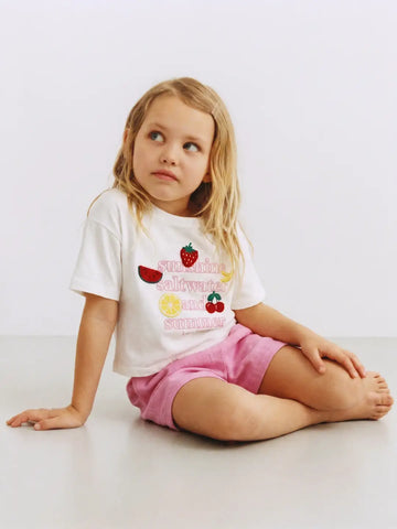 21071-1 Fruits 🍓🍋‍🟩 Keten Şortlu Set